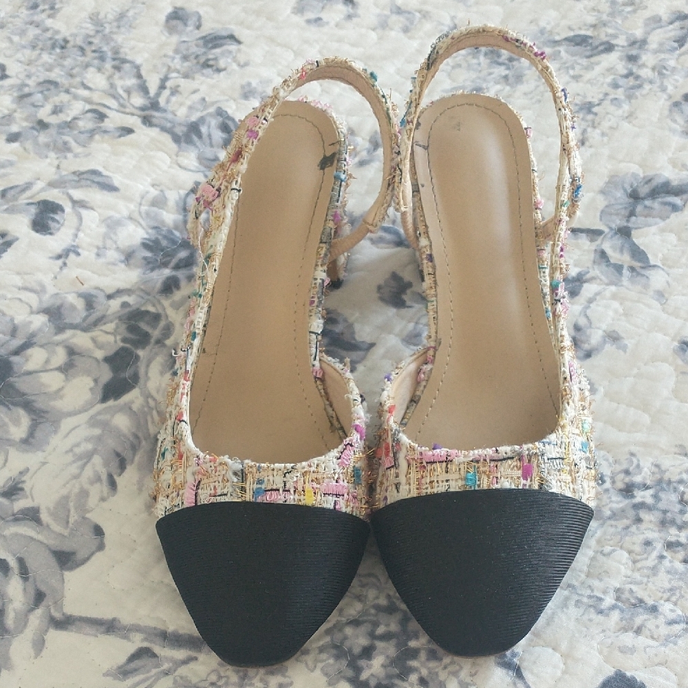 Women's Rainbow Tweed Black Toe Slingback Heels